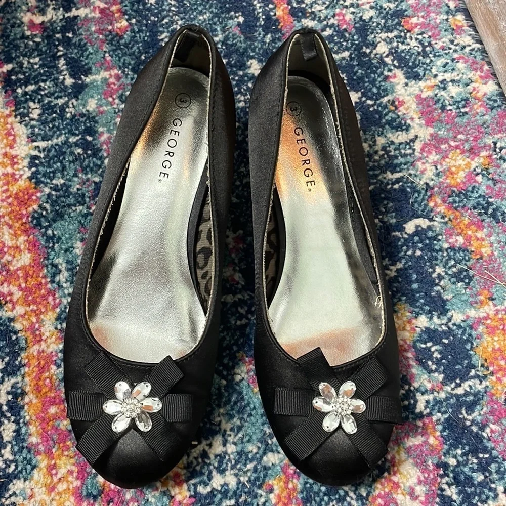 George black satin embellished kids high heels